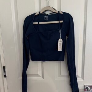 Athletic Navy Long Sleeve Crop Top